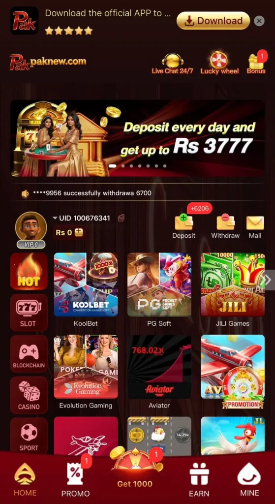 Paknew Game interface